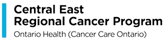 A green banner with the words east central cancer center in black.